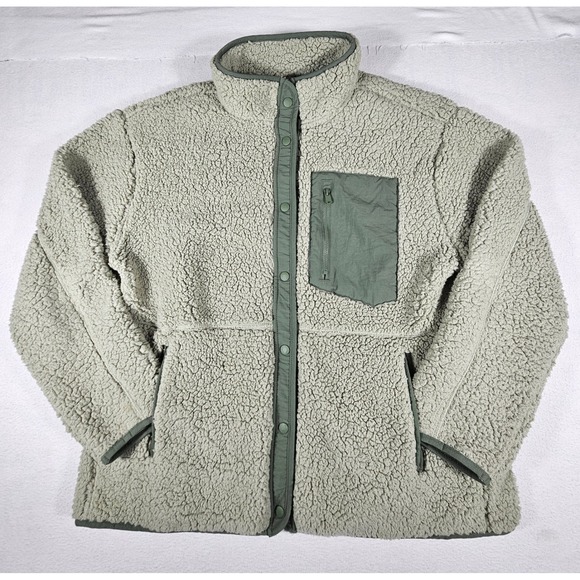 32 Degrees Other - 32 Degrees Heat Mens Sherpa Fleece Jacket Sage Green Snap Front Large 1370